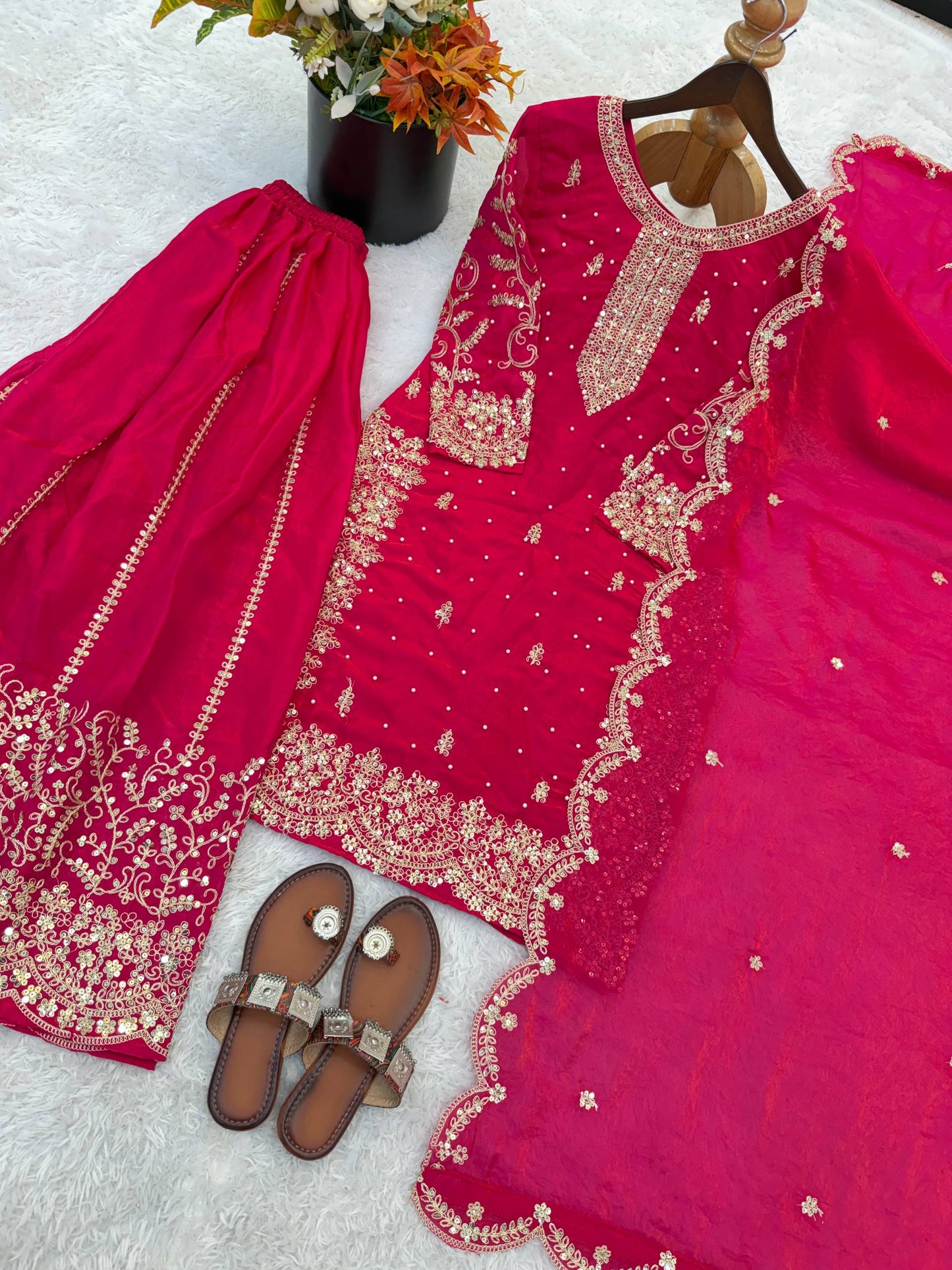 Glorious Pink Color Sequence Embroidered Sharara Suit