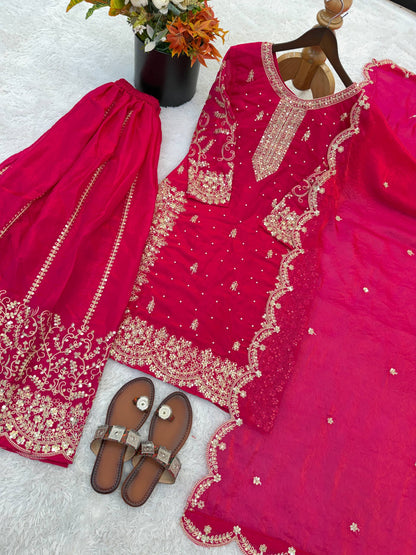 Glorious Pink Color Sequence Embroidered Sharara Suit