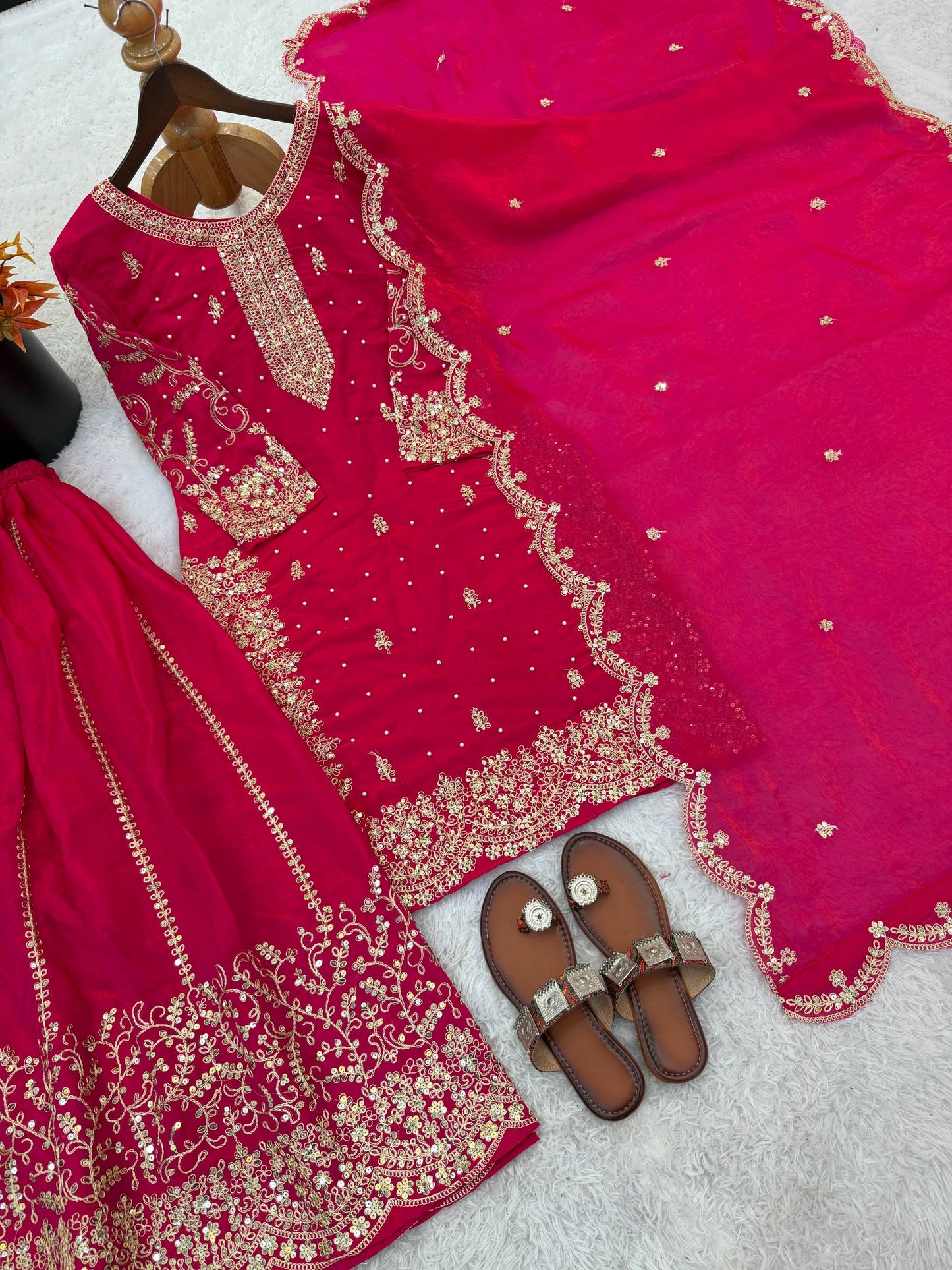 Glorious Pink Color Sequence Embroidered Sharara Suit
