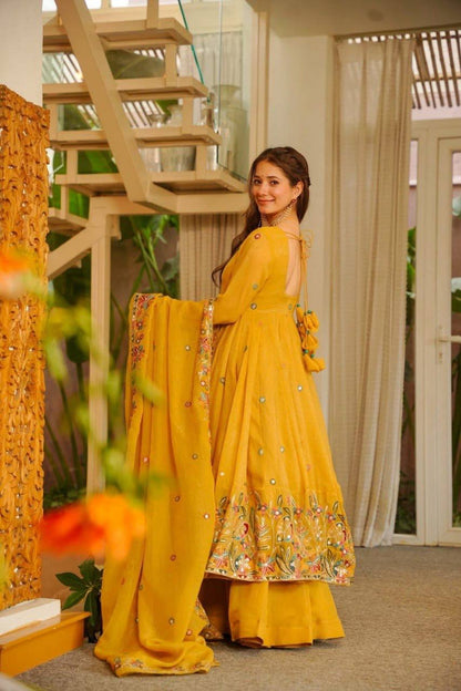 Presenting Yellow Color Anarkali With Palazzo Suit