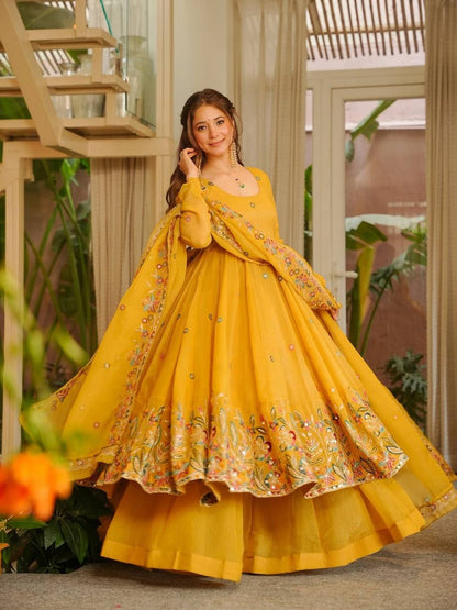 Presenting Yellow Color Anarkali With Palazzo Suit