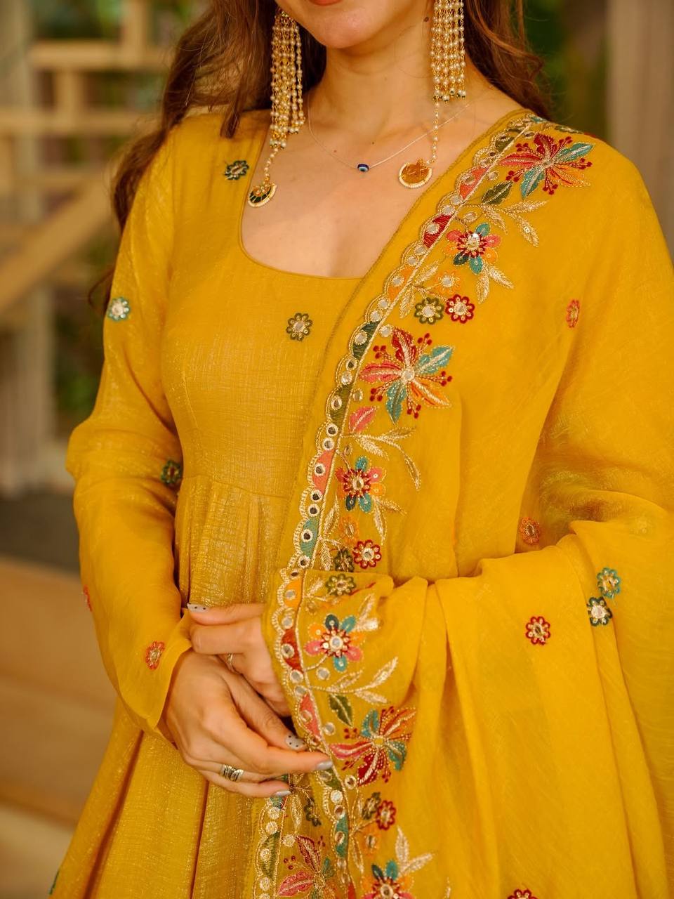 Presenting Yellow Color Anarkali With Palazzo Suit