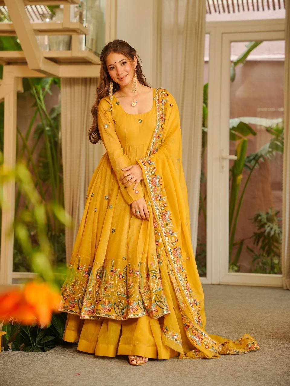 Presenting Yellow Color Anarkali With Palazzo Suit