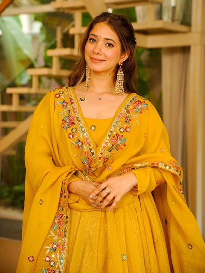 Presenting Yellow Color Anarkali With Palazzo Suit