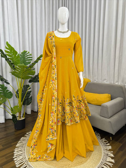 Presenting Yellow Color Anarkali With Palazzo Suit
