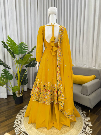 Presenting Yellow Color Anarkali With Palazzo Suit