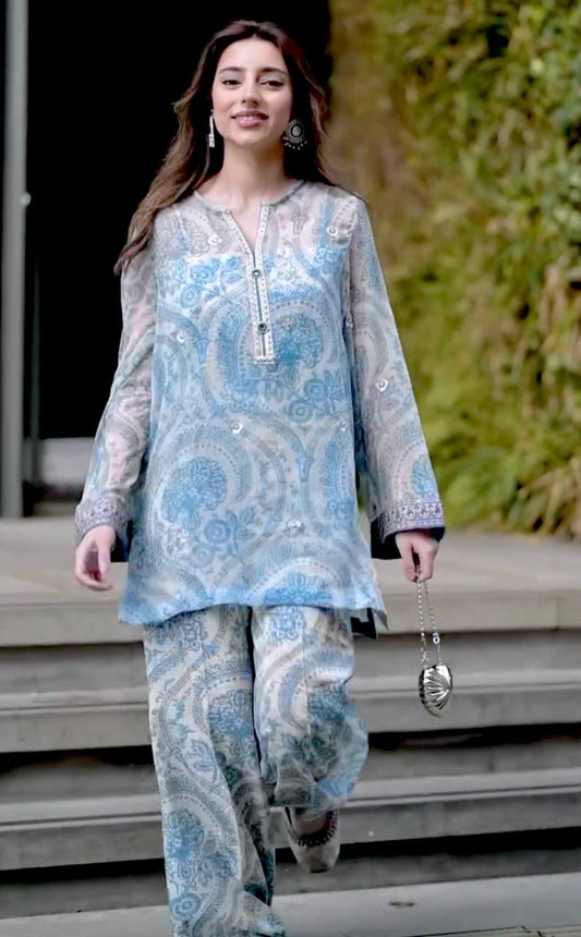 Party Wear Pur Sifon Top & Farshi Palazzo With Dupatta set