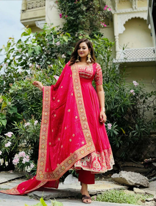 Fancy Pink Color Sequence Embroidered Anarkali Suit With Dupatta