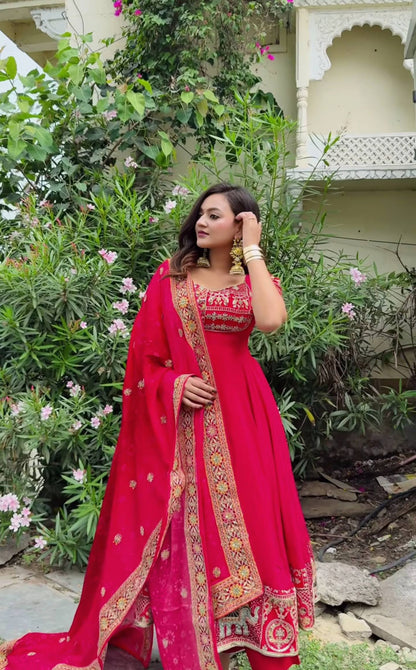 Fancy Pink Color Sequence Embroidered Anarkali Suit With Dupatta