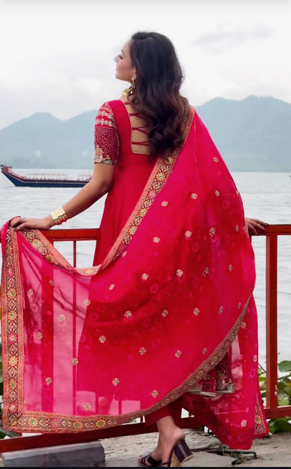 Fancy Pink Color Sequence Embroidered Anarkali Suit With Dupatta
