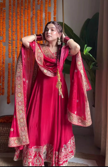 Fancy Pink Color Sequence Embroidered Anarkali Suit With Dupatta