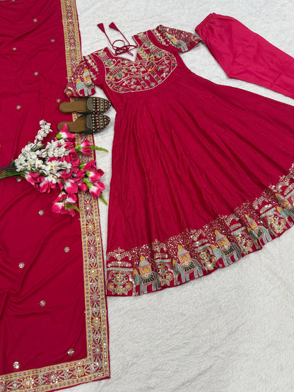Fancy Pink Color Sequence Embroidered Anarkali Suit With Dupatta