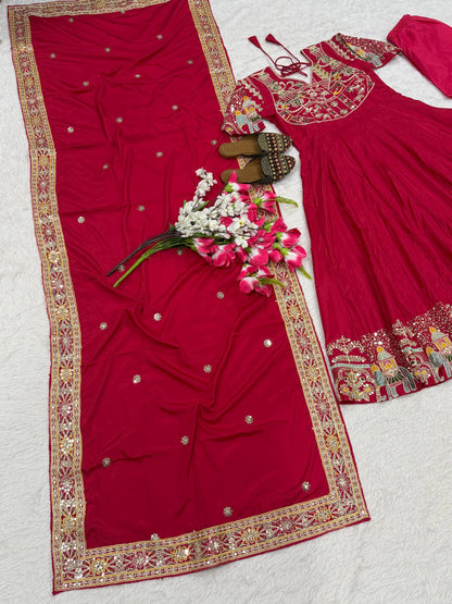 Fancy Pink Color Sequence Embroidered Anarkali Suit With Dupatta