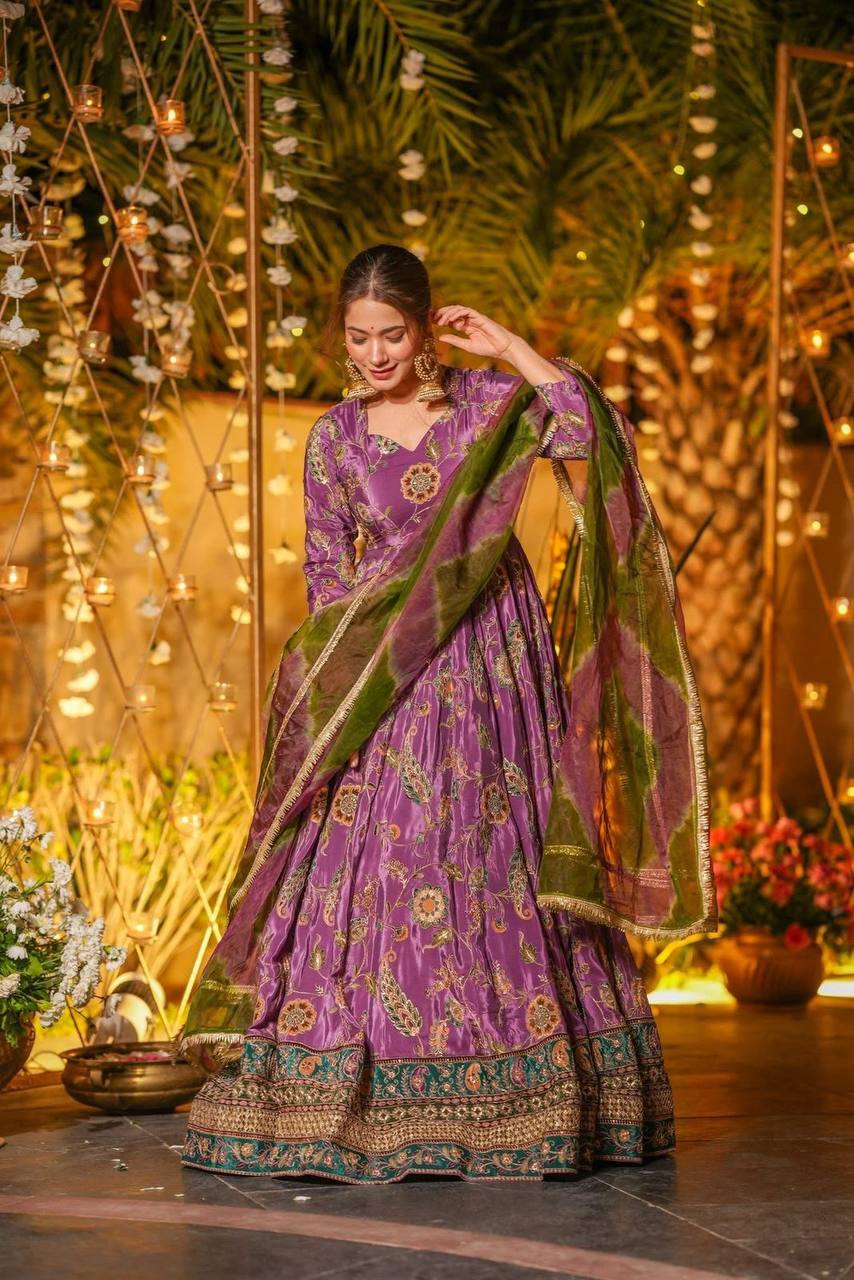 Beautiful Digital Printed Purple Color Anarkali Gown