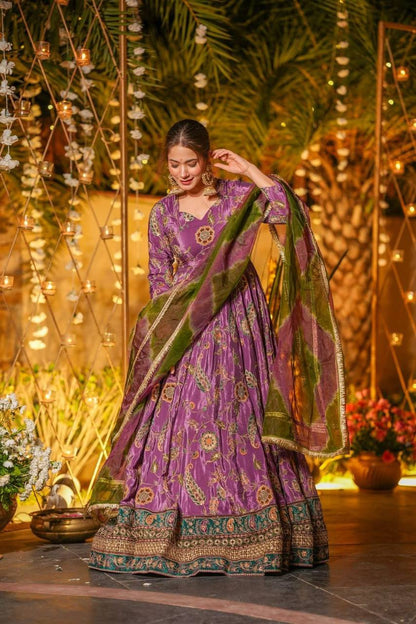 Beautiful Digital Printed Purple Color Anarkali Gown