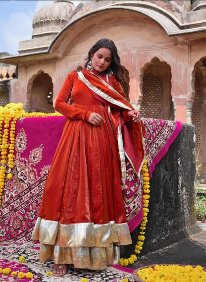 Festive Wear Red Color Fendy Silk Designer Ready To Wear Anarkali Suit