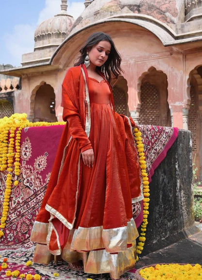 Festive Wear Red Color Fendy Silk Designer Ready To Wear Anarkali Suit