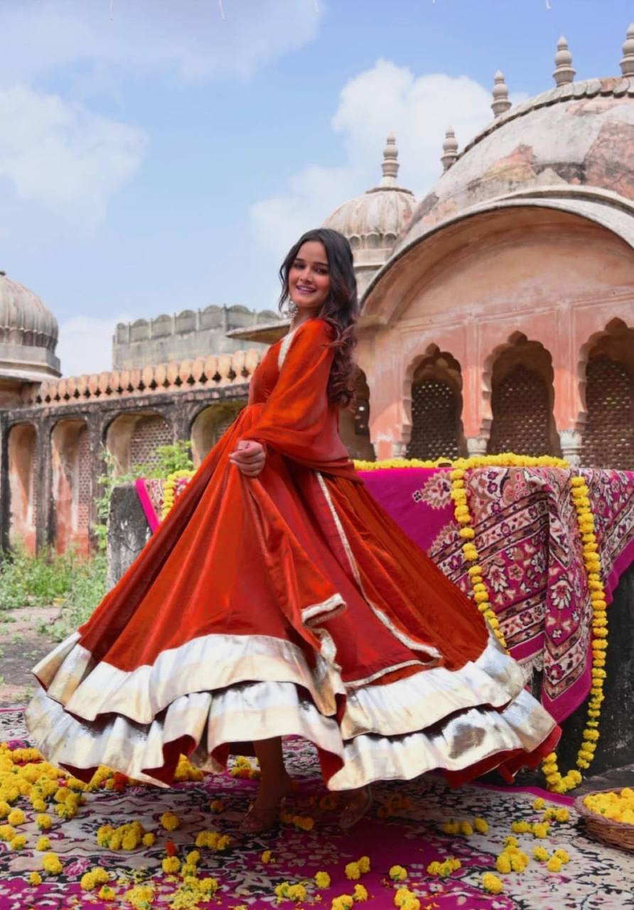 Festive Wear Red Color Fendy Silk Designer Ready To Wear Anarkali Suit