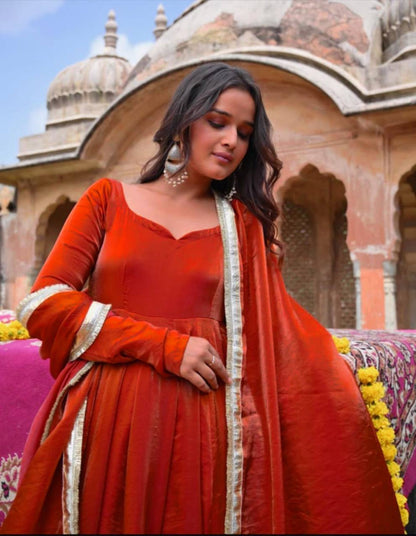Festive Wear Red Color Fendy Silk Designer Ready To Wear Anarkali Suit
