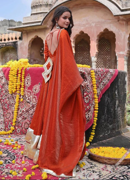 Festive Wear Red Color Fendy Silk Designer Ready To Wear Anarkali Suit