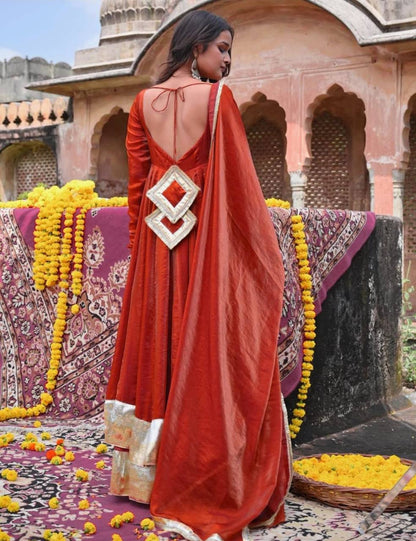 Festive Wear Red Color Fendy Silk Designer Ready To Wear Anarkali Suit