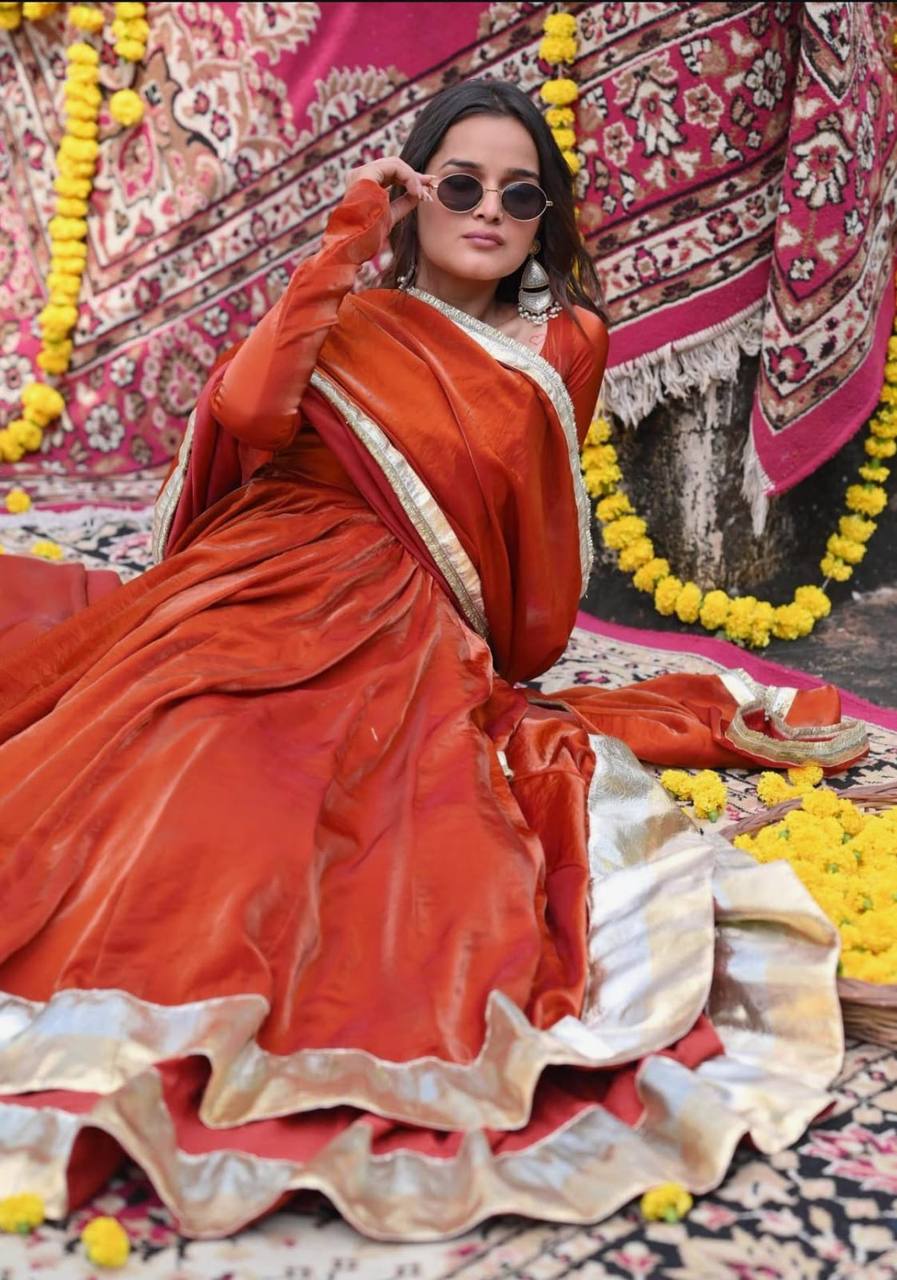 Festive Wear Red Color Fendy Silk Designer Ready To Wear Anarkali Suit