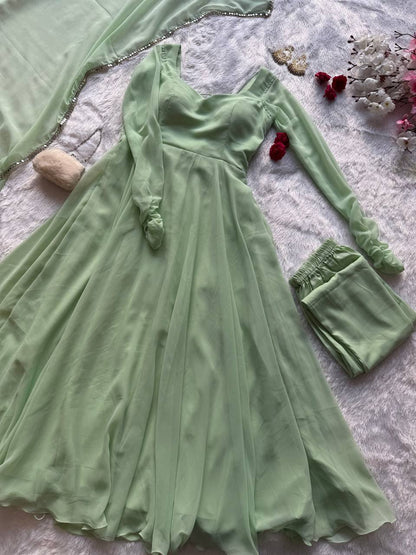Festive Wear Green Color Georgette Anarkali Suit