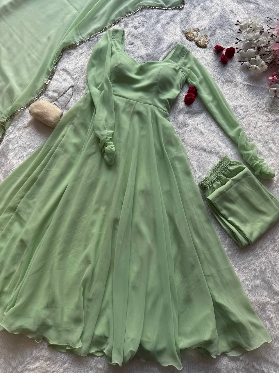 Festive Wear Green Color Georgette Anarkali Suit