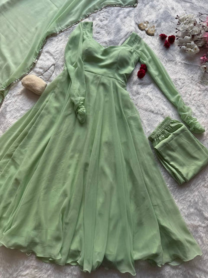 Festive Wear Green Color Georgette Anarkali Suit