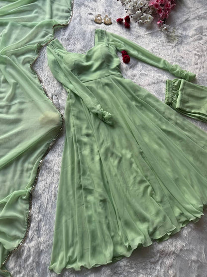 Festive Wear Green Color Georgette Anarkali Suit