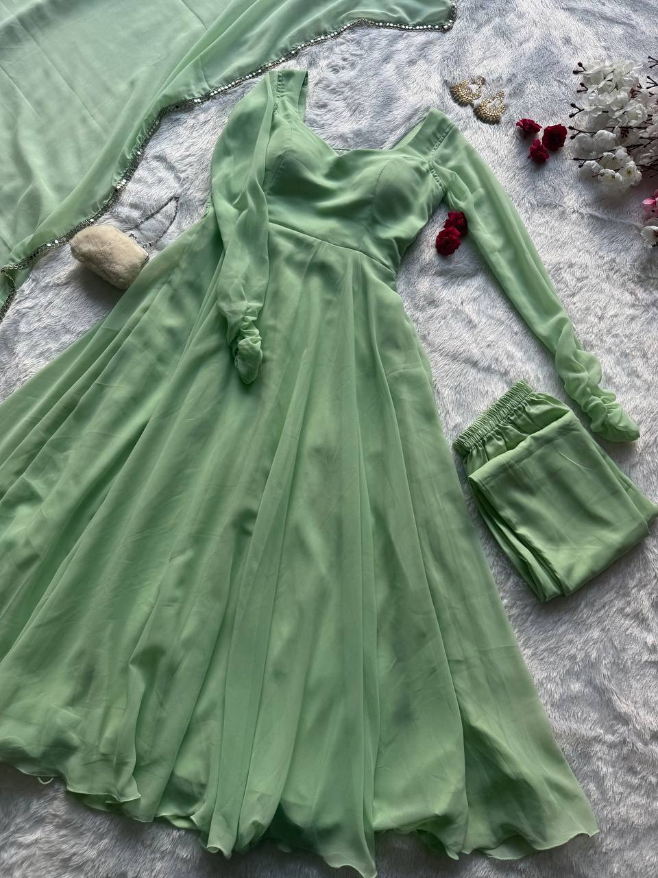 Festive Wear Green Color Georgette Anarkali Suit