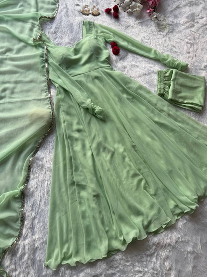 Festive Wear Green Color Georgette Anarkali Suit