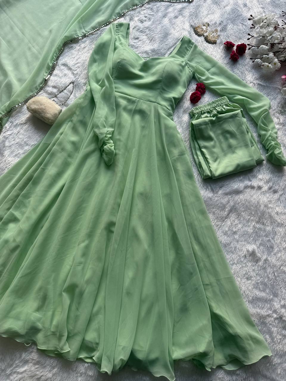 Festive Wear Green Color Georgette Anarkali Suit