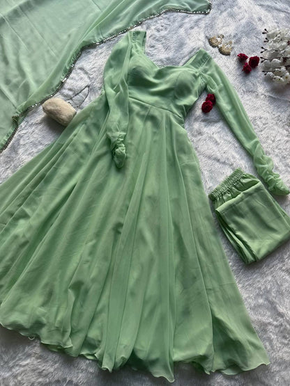 Festive Wear Green Color Georgette Anarkali Suit