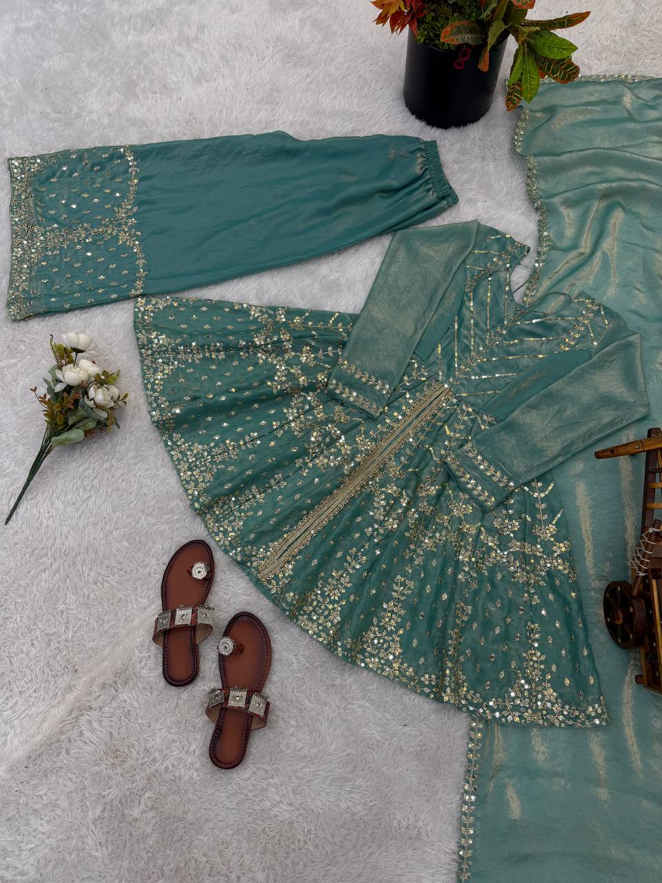 Engagement Wear Sky Blue Color Fendy Silk Sharara Suit With Dupatta