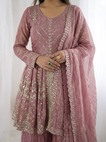 Stunning Pink Color Sequence Embroidred Sharara Suit With Dupatta