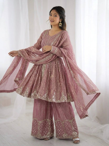 Stunning Pink Color Sequence Embroidred Sharara Suit With Dupatta