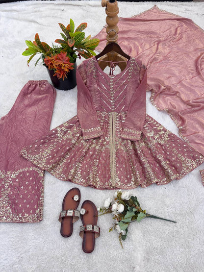 Stunning Pink Color Sequence Embroidred Sharara Suit With Dupatta