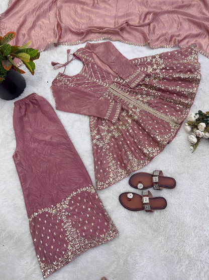 Stunning Pink Color Sequence Embroidred Sharara Suit With Dupatta