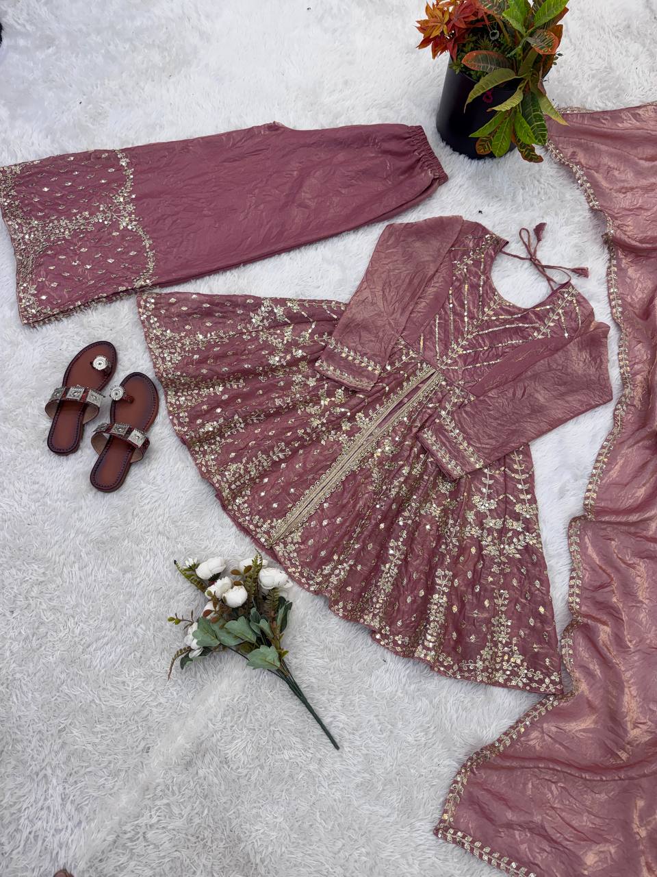 Stunning Pink Color Sequence Embroidred Sharara Suit With Dupatta
