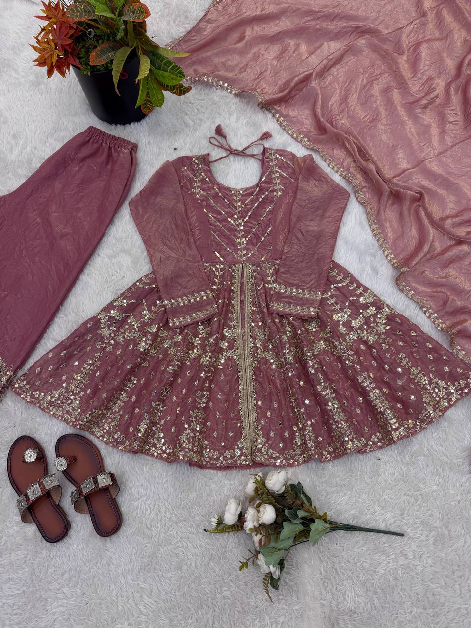 Stunning Pink Color Sequence Embroidred Sharara Suit With Dupatta