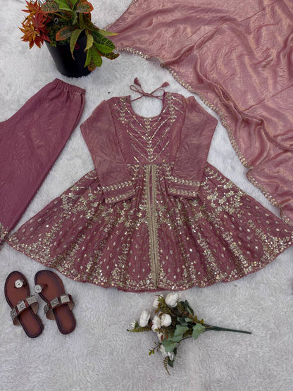 Stunning Pink Color Sequence Embroidred Sharara Suit With Dupatta