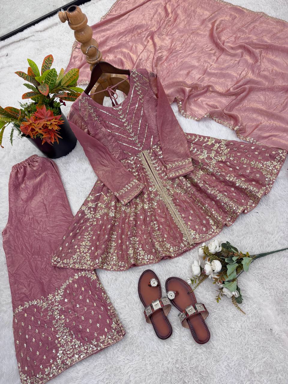 Stunning Pink Color Sequence Embroidred Sharara Suit With Dupatta