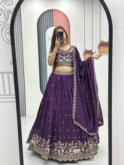 Designer Purple Color Thread And Sequence Work Lehenga Choli Set