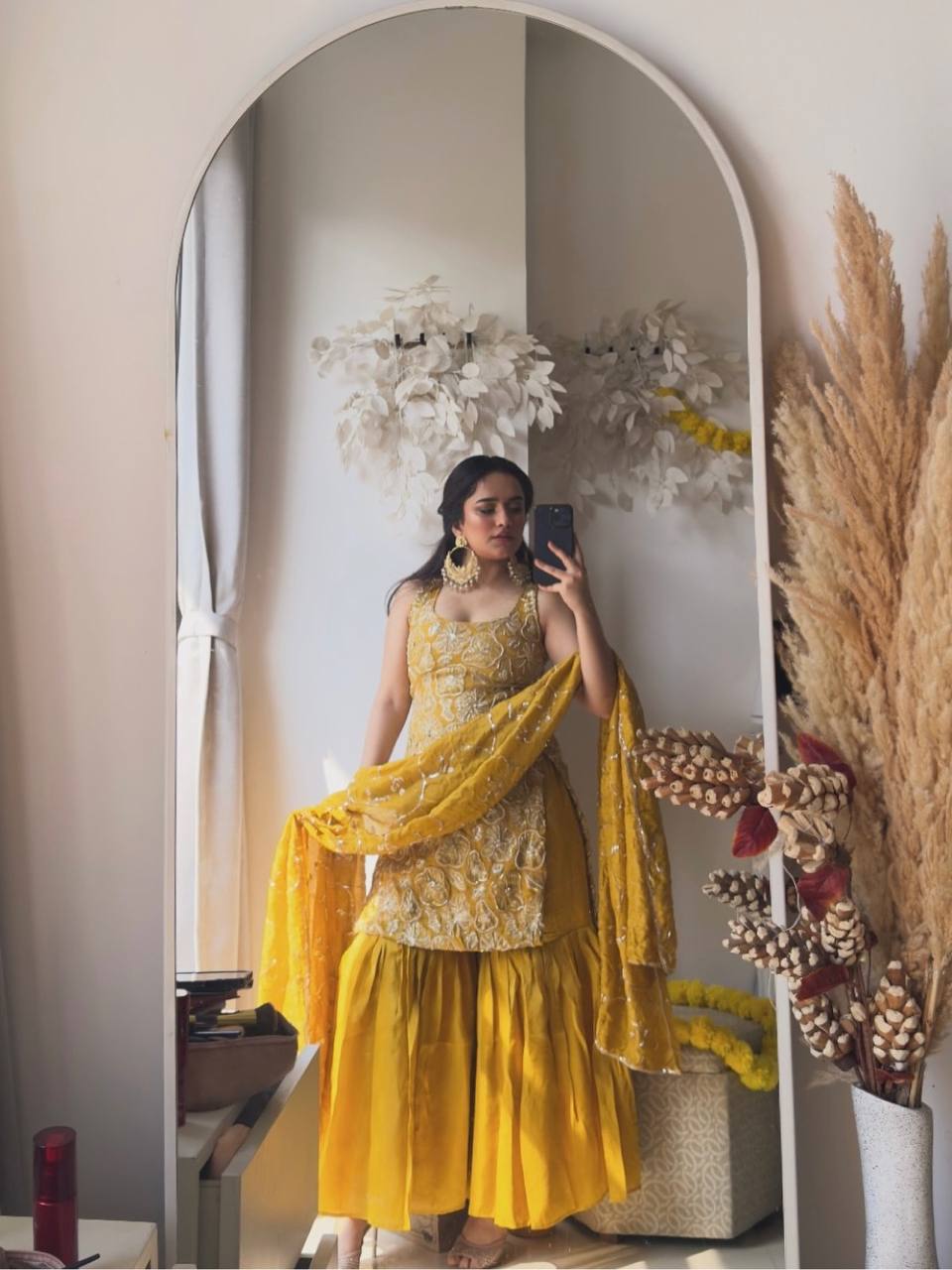 Neha's Yellow Color Thread And Sequin Work Silk Haldi Wear Sharara Set