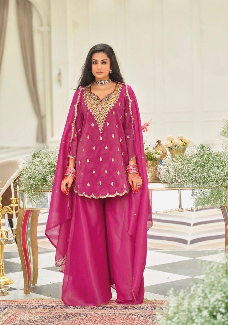 Stylish Pink Color Sequence Embroidered Sharara Suit