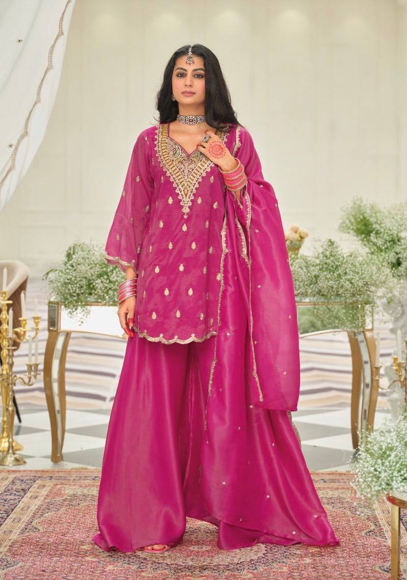 Stylish Pink Color Sequence Embroidered Sharara Suit