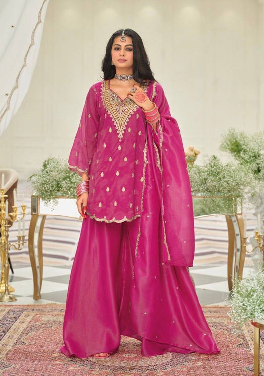 Stylish Pink Color Sequence Embroidered Sharara Suit
