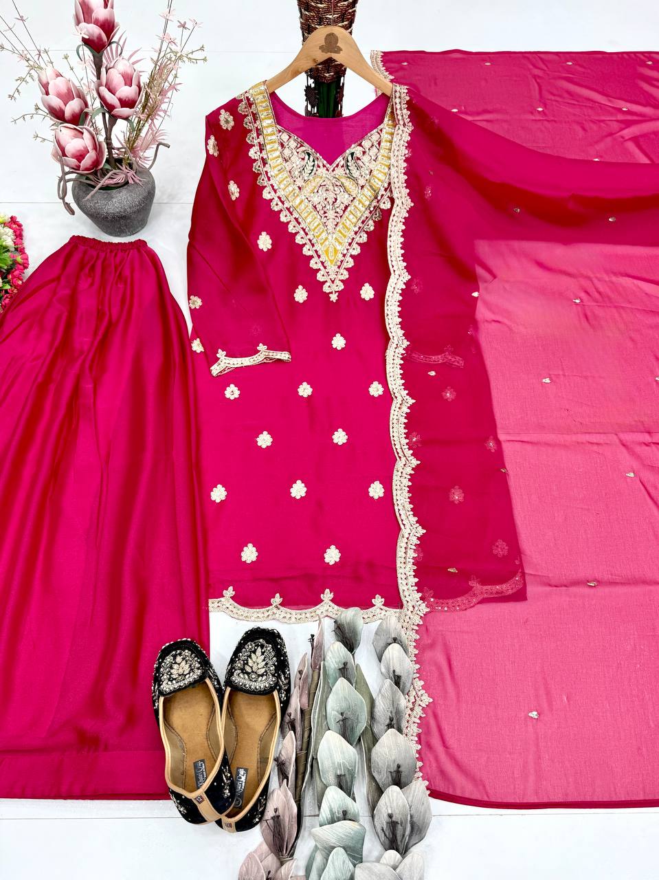 Stylish Pink Color Sequence Embroidered Sharara Suit