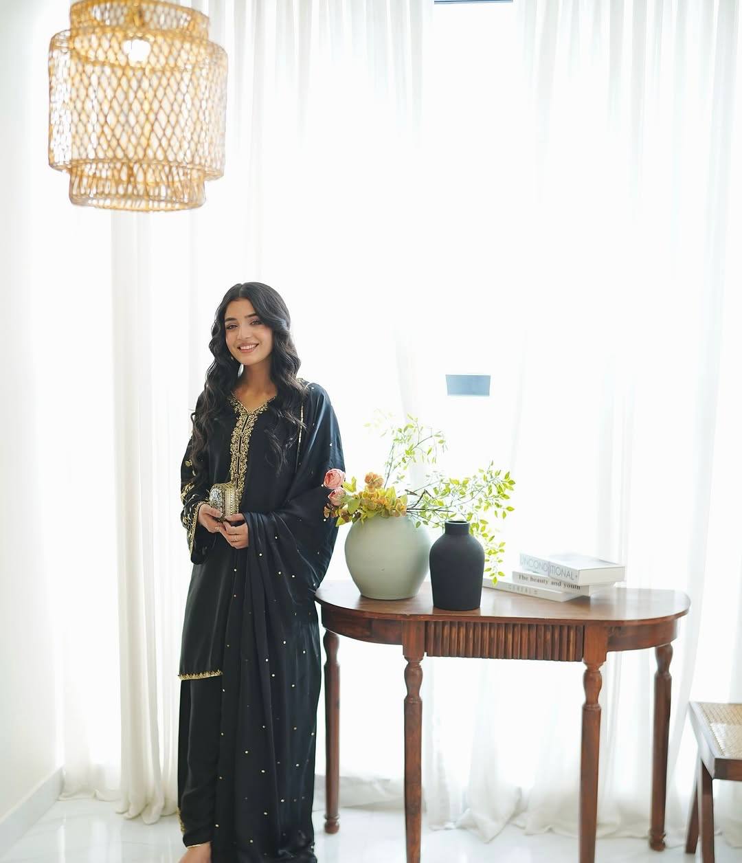 Function Wear Black Color Pure Faux Georgette With Embroidery Sequence Work Palazzo Suit